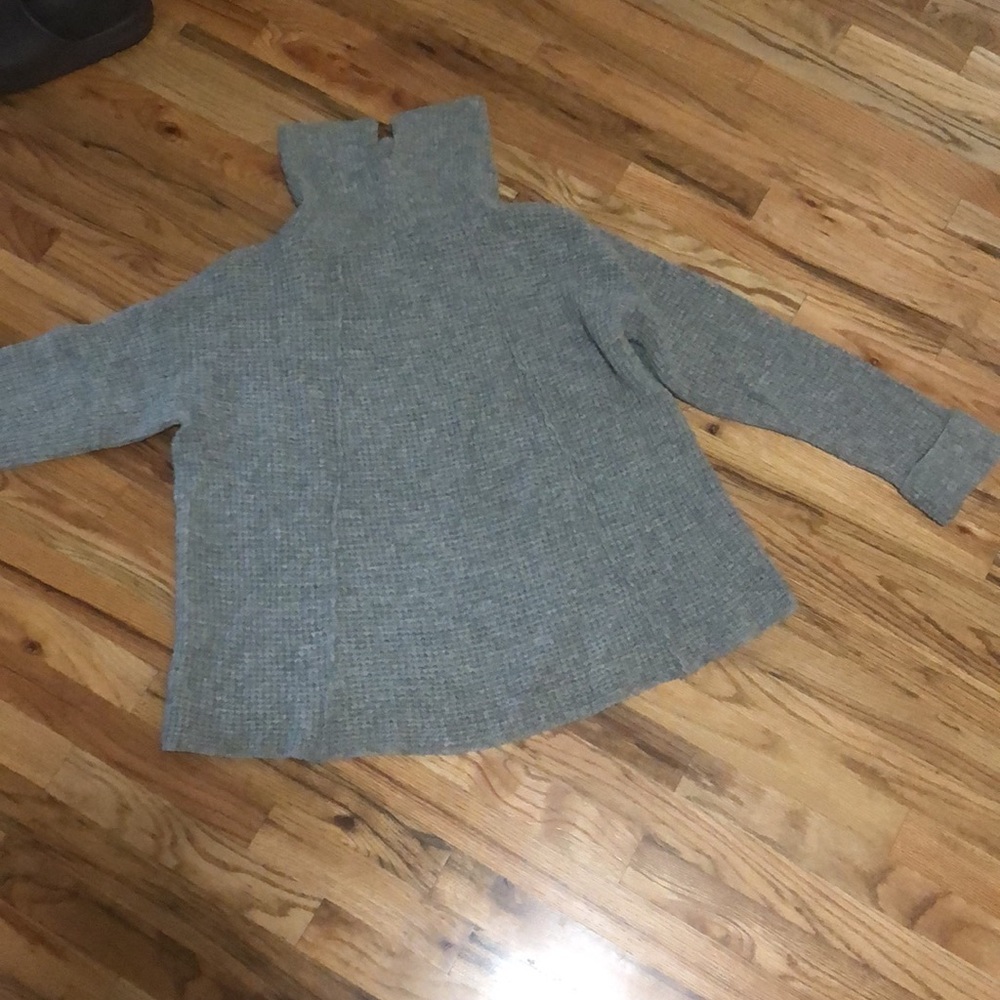 Free People Chunky Oversized Grey Waffle Knit Turtleneck Sweater Wool Cowl Large - Picture 6 of 10